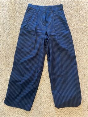Theory Women's Navy and Black Pinstripe Straight-Leg Trousers